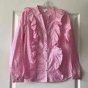 J Crew Blouse Women Red Floral Print Plus Size 3X Fairy Peasant Ruffle